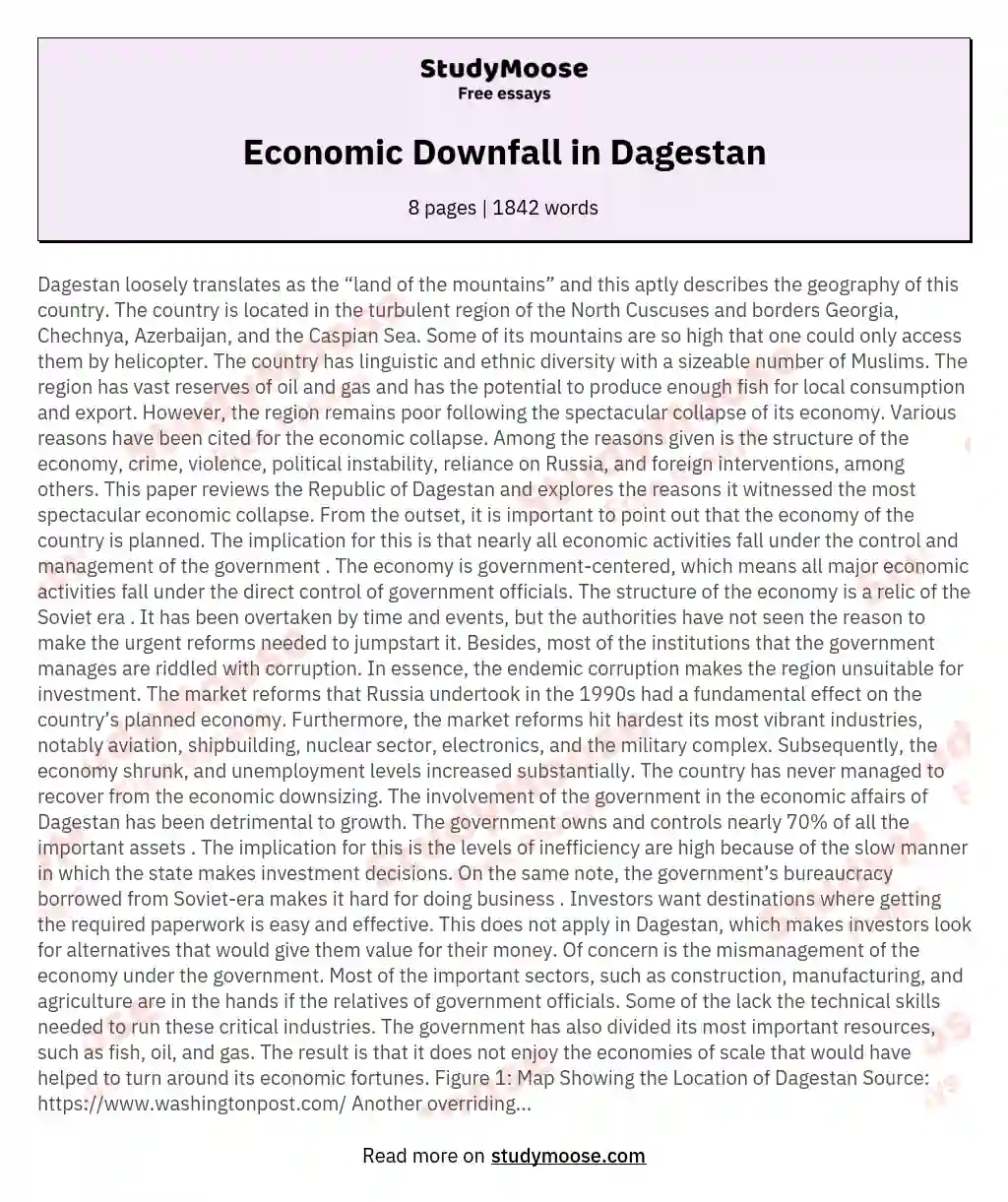 Economic Downfall in Dagestan essay
