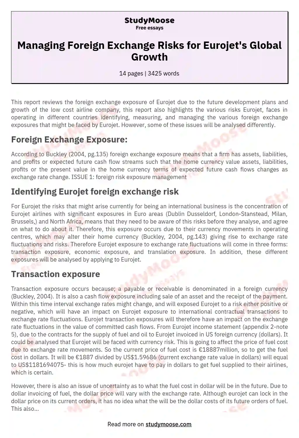 Managing Foreign Exchange Risks for Eurojet's Global Growth essay