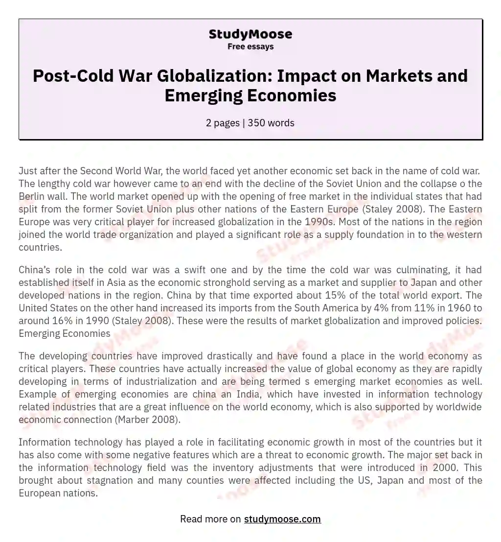 Post-Cold War Globalization: Impact on Markets and Emerging Economies essay