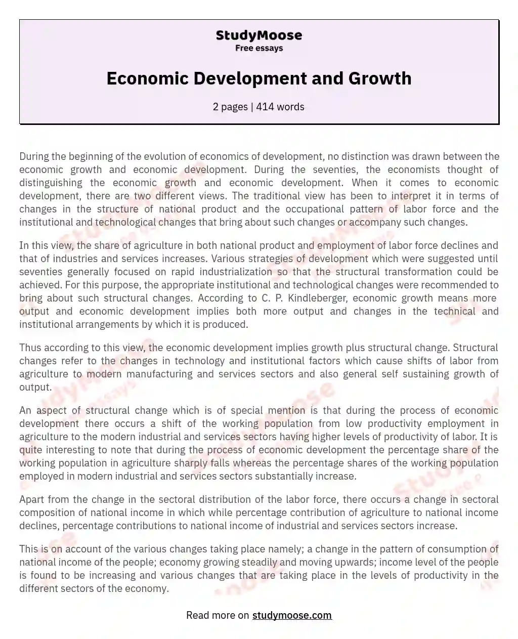 Economic Development and Growth essay