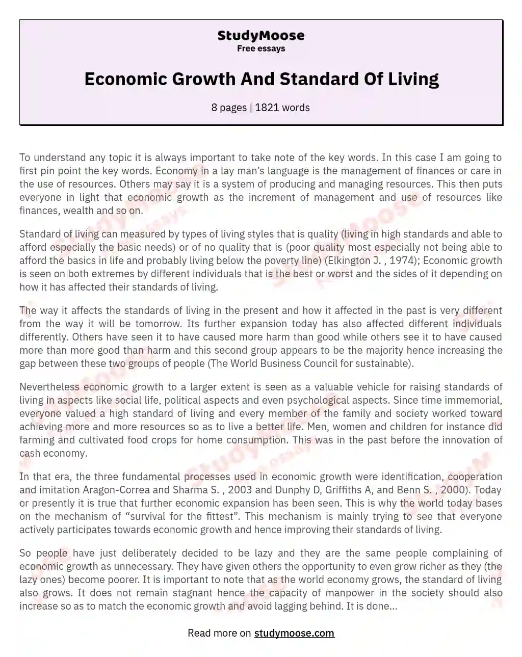 essay about economic growth