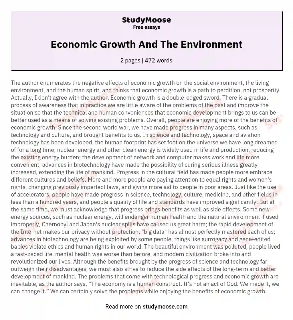 Economic Growth And The Environment essay