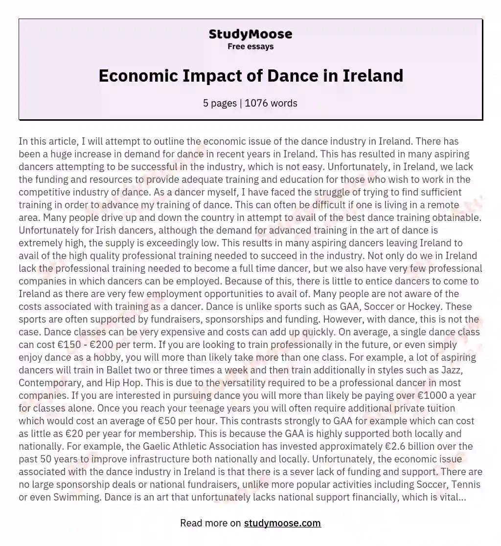Economic Impact of Dance in Ireland essay