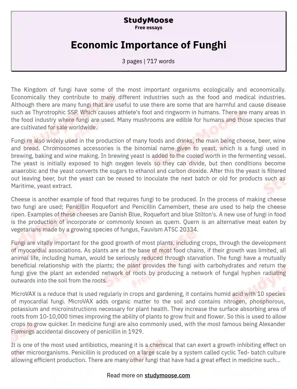 Economic Importance of Funghi essay