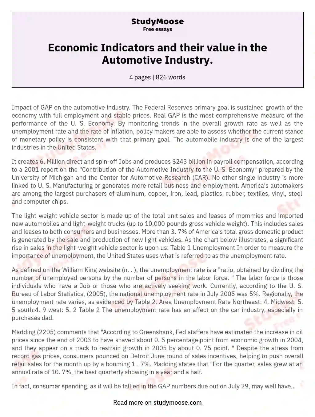 Economic Indicators and their value in the Automotive Industry.