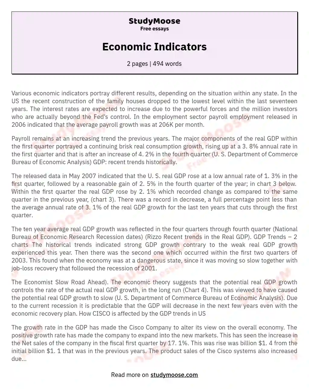 economics indicators essay