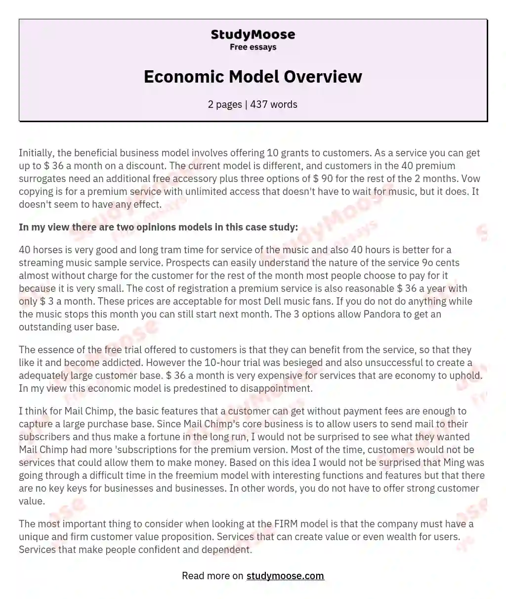 Economic Model Overview essay