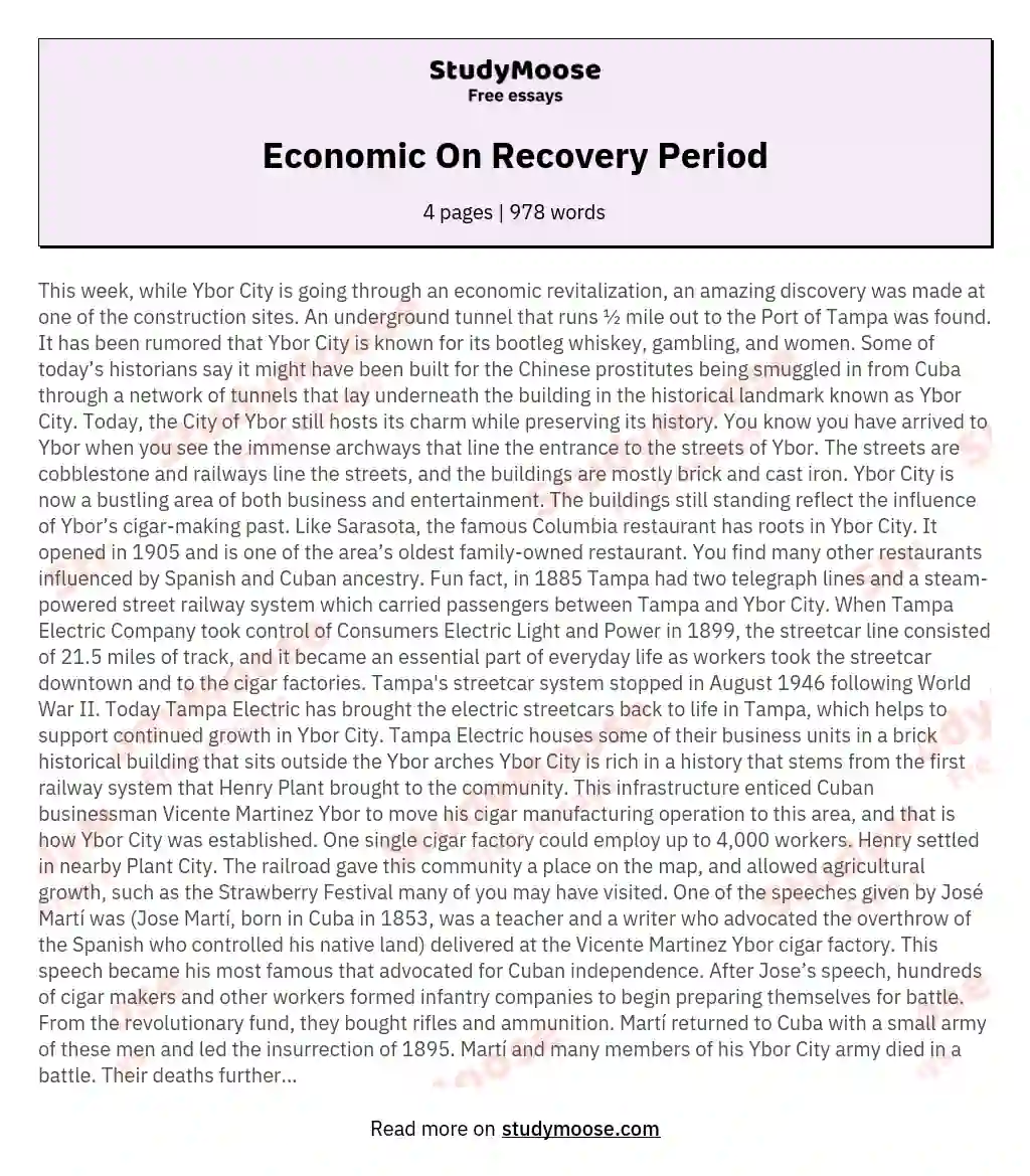 Economic On Recovery Period essay