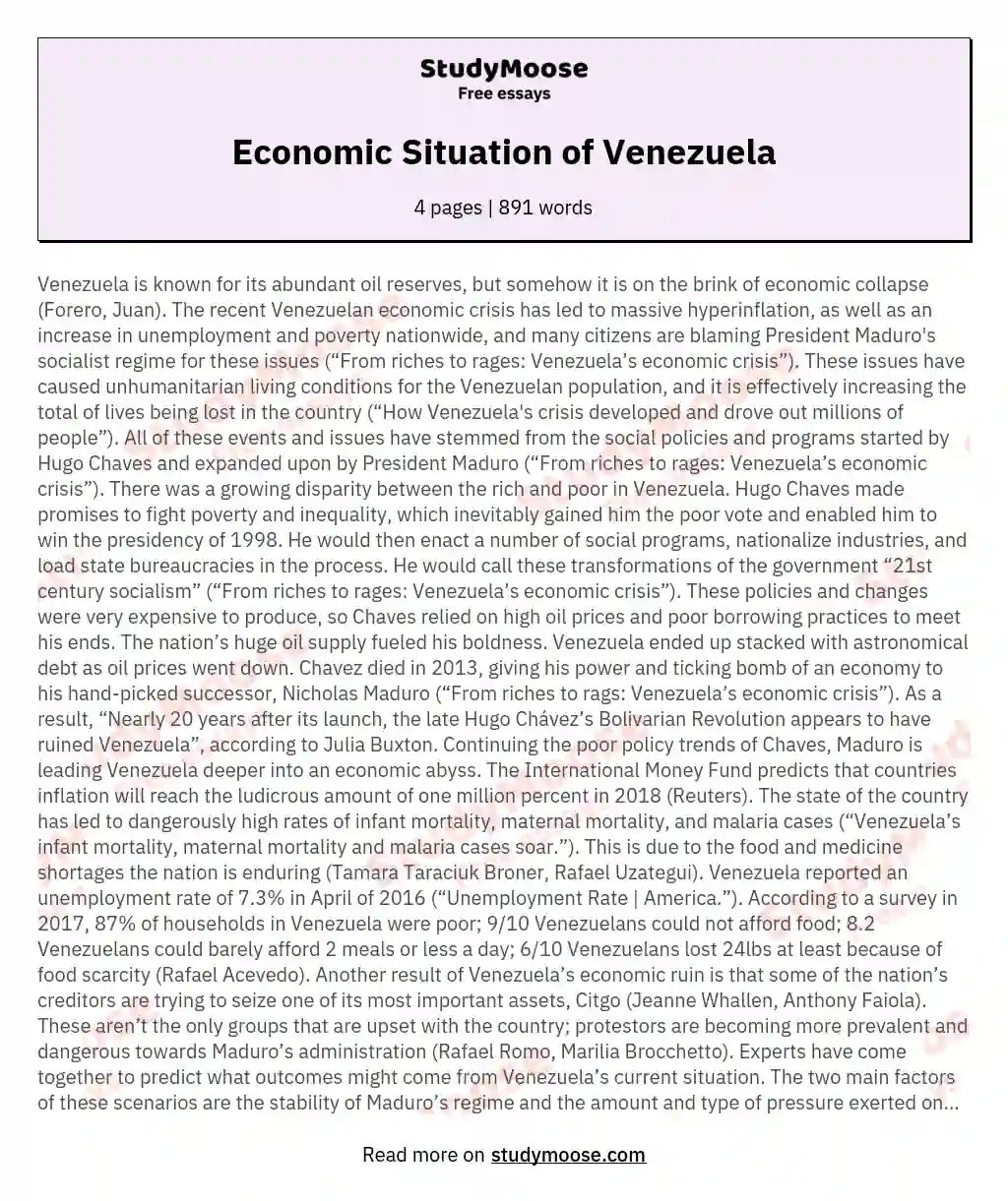 Economic Situation of Venezuela essay
