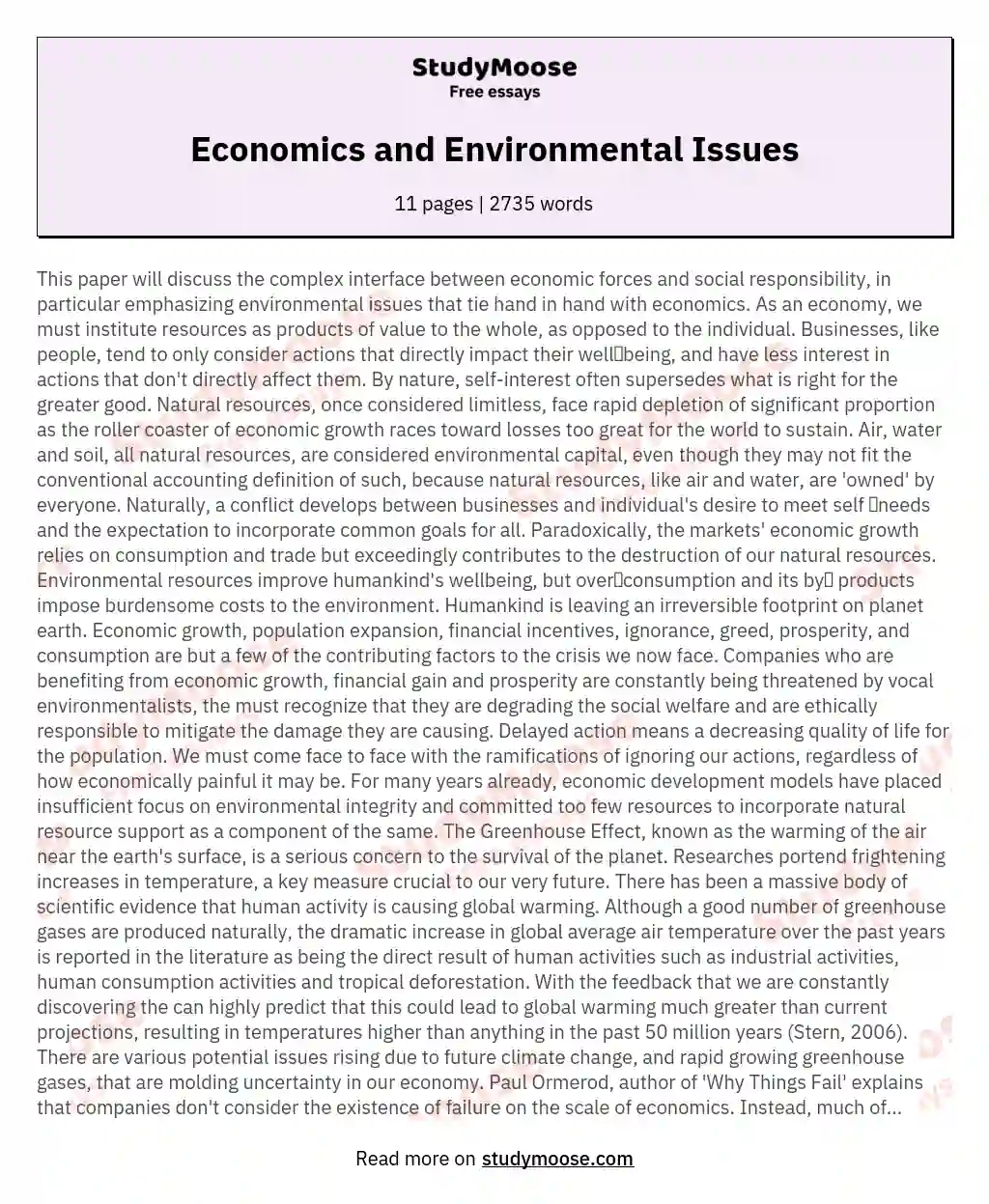 Economics and Environmental Issues essay