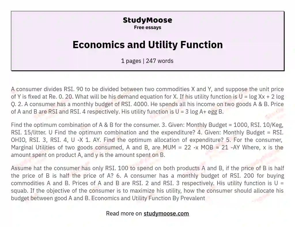 economics-and-utility-function-free-essay-example