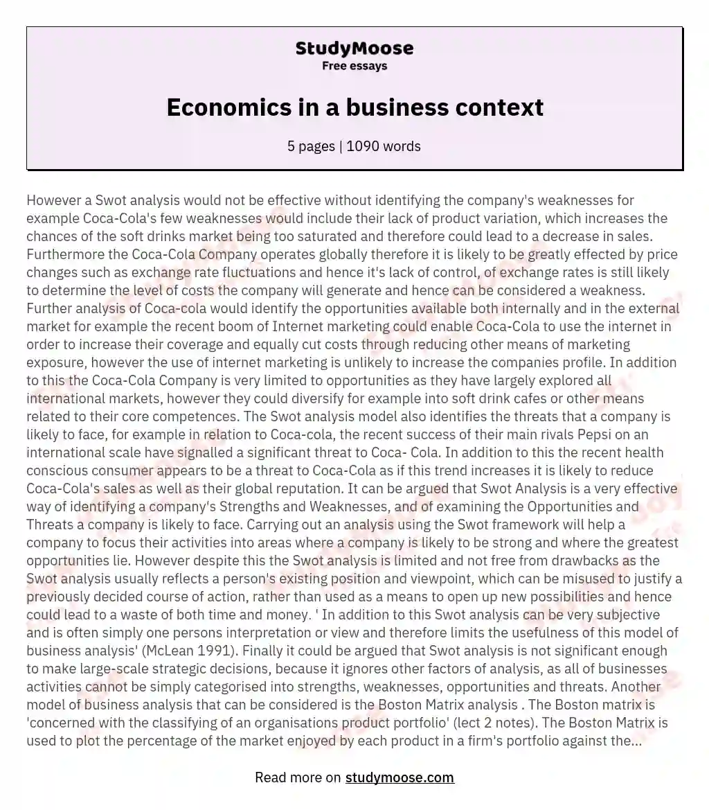 Economics in a business context essay