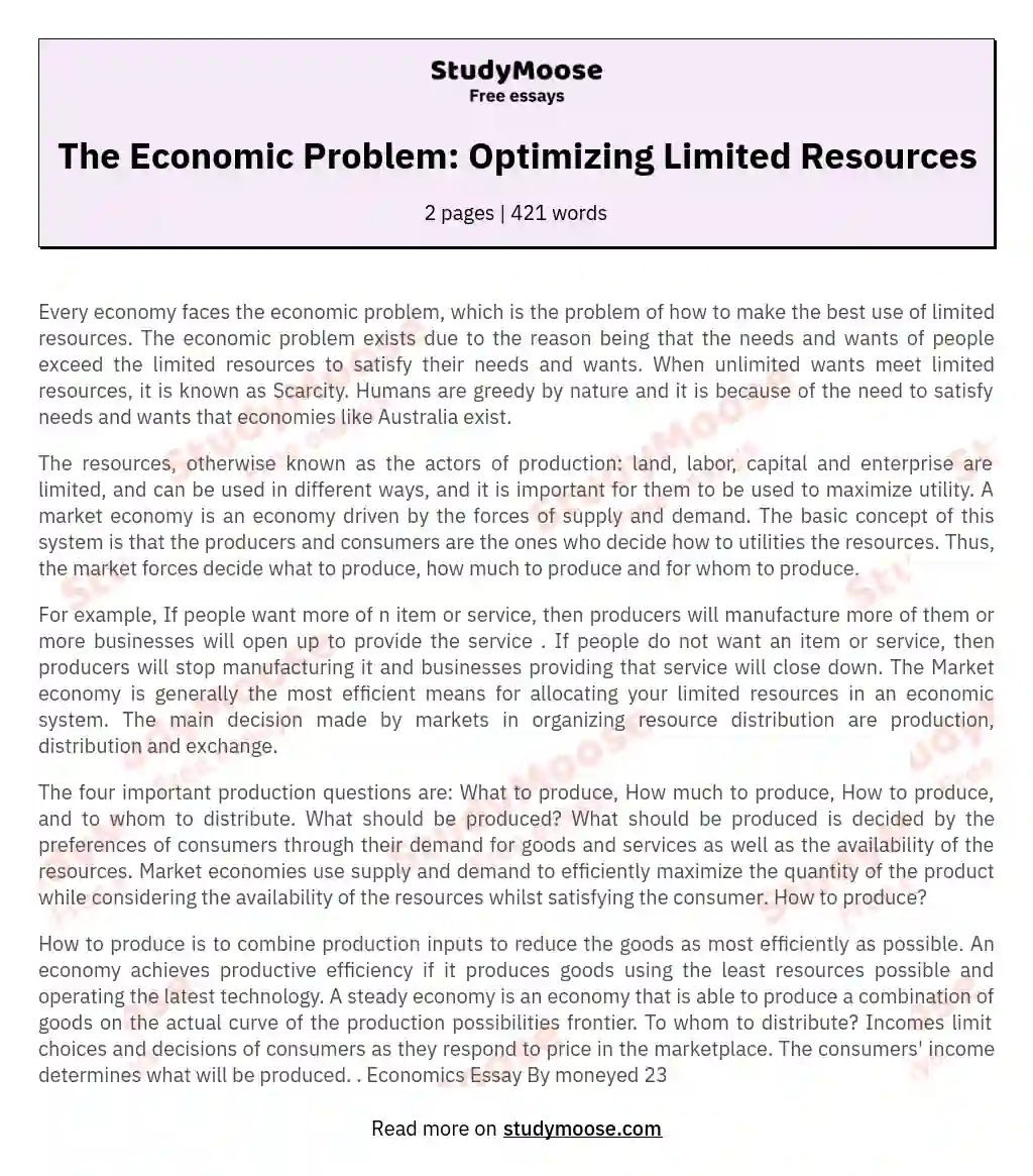 The Economic Problem: Optimizing Limited Resources essay