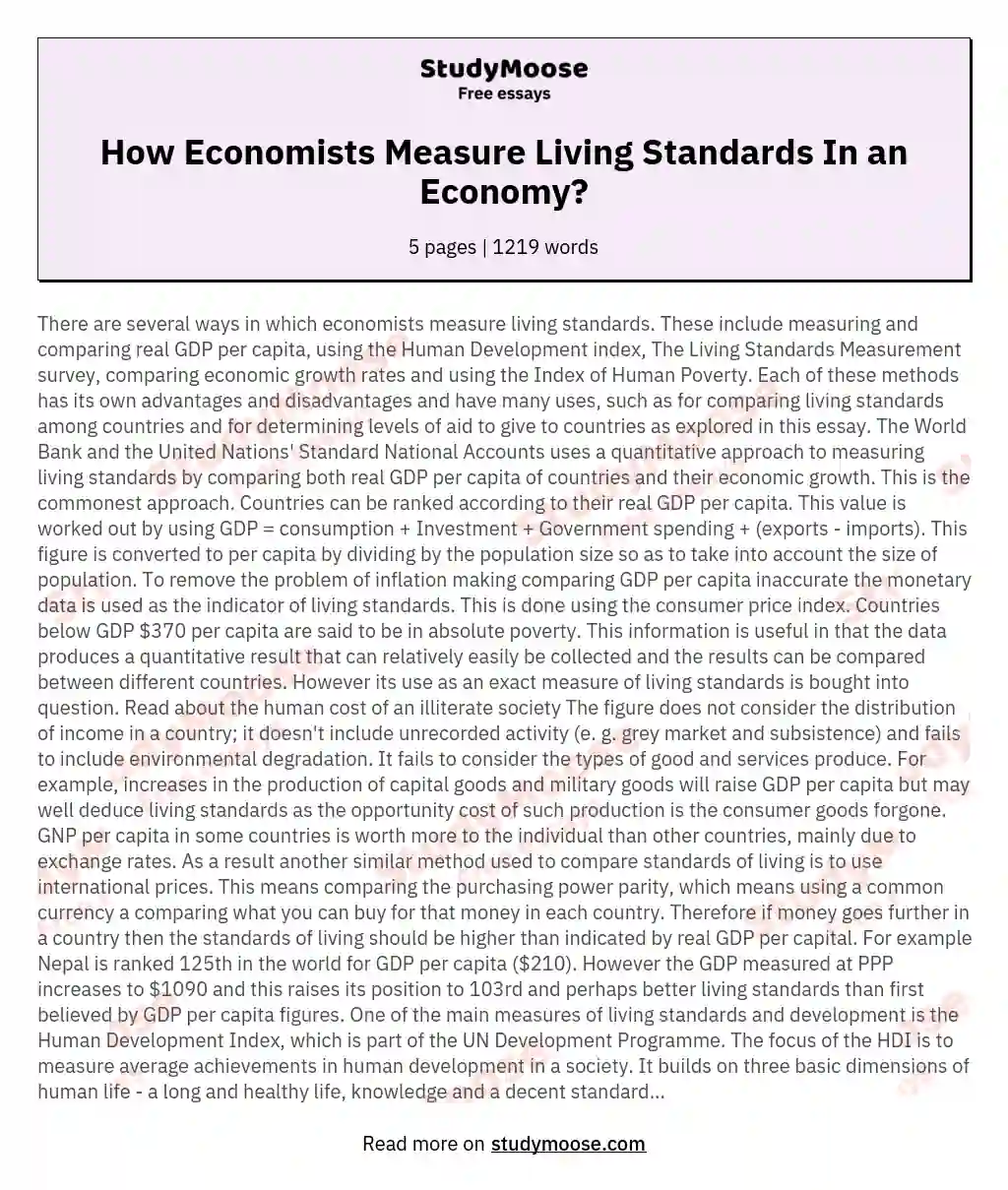 How Economists Measure Living Standards In an Economy? essay
