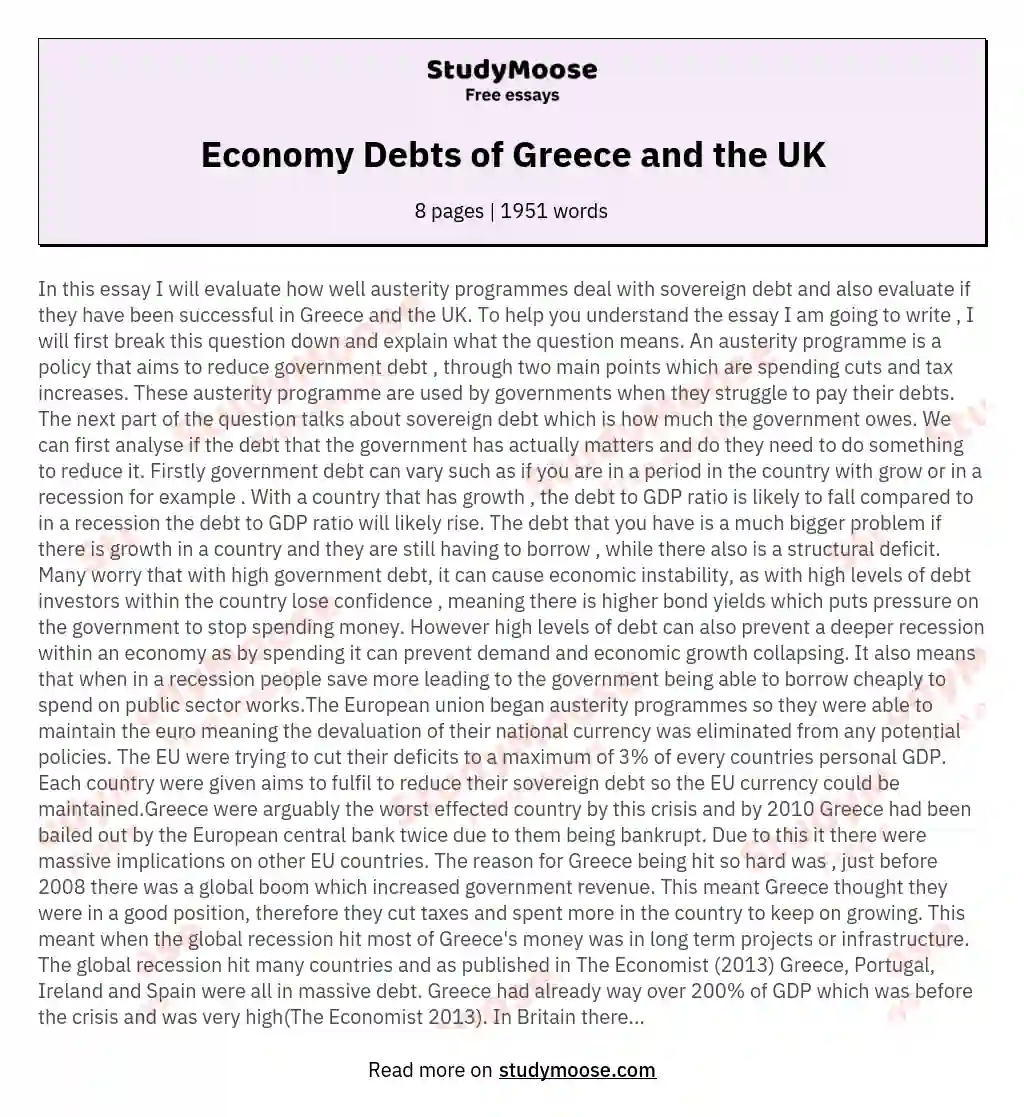 Economy Debts of Greece and the UK essay