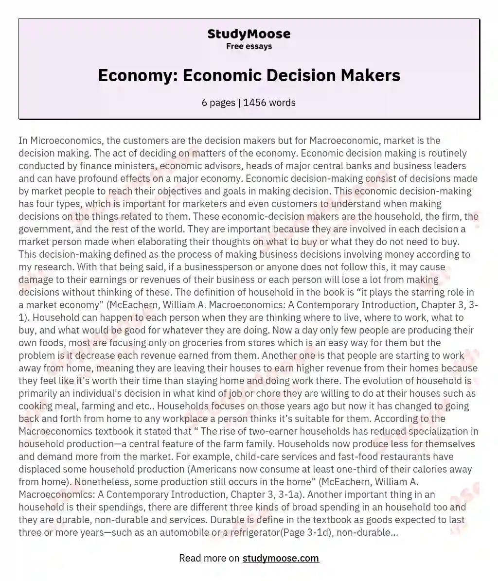 Economy: Economic Decision Makers essay