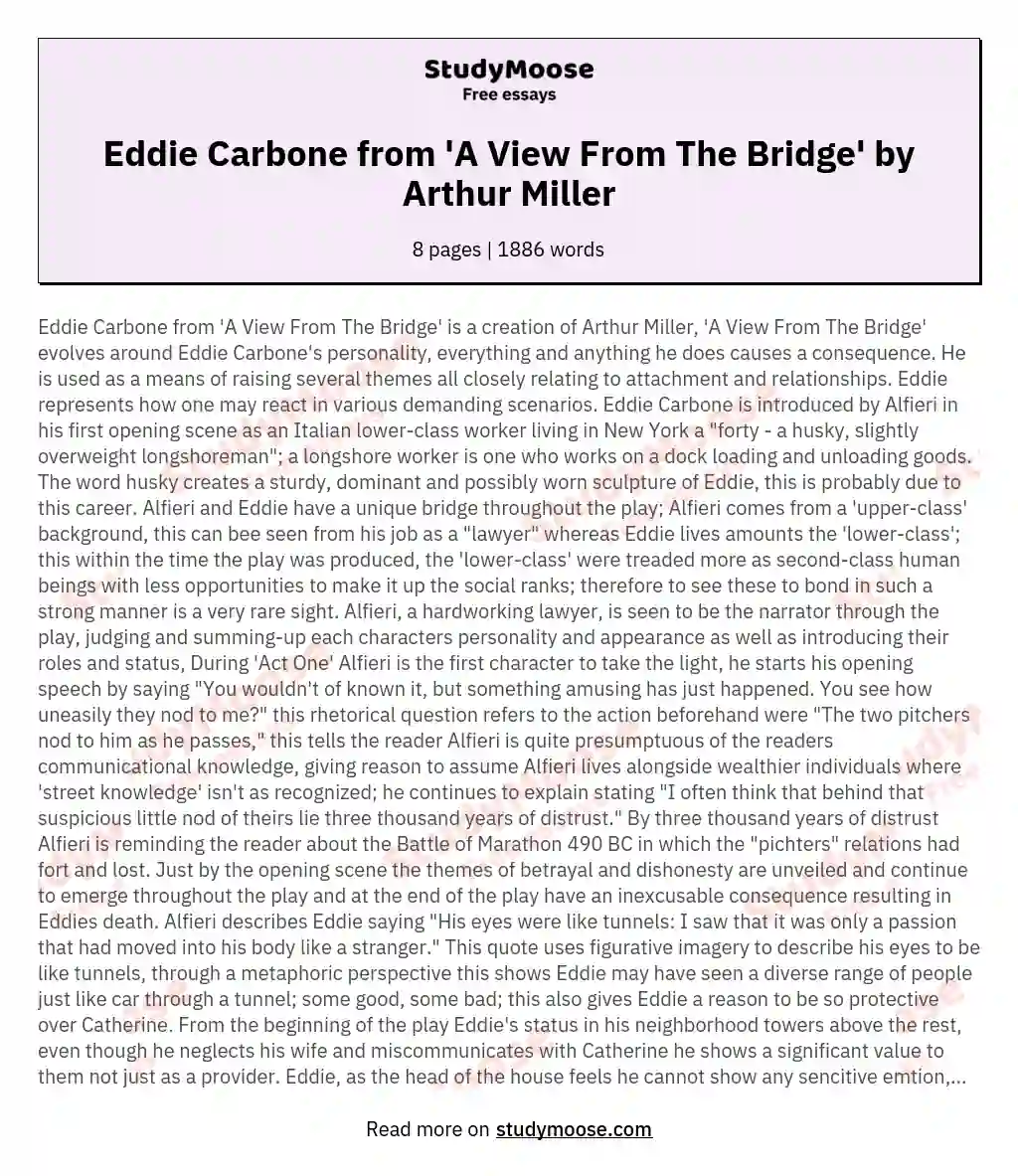 Eddie Carbone from 'A View From The Bridge' by Arthur Miller