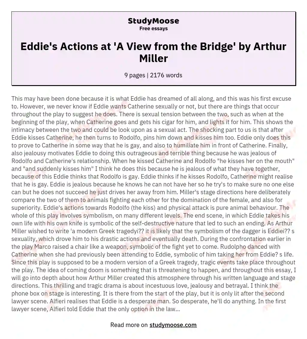 Eddie's Actions at 'A View from the Bridge' by Arthur Miller