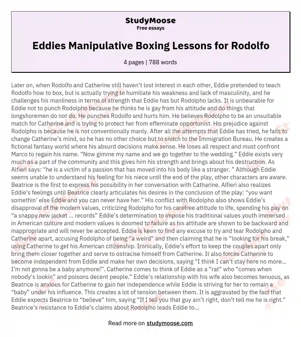 Eddies Manipulative Boxing Lessons for Rodolfo essay