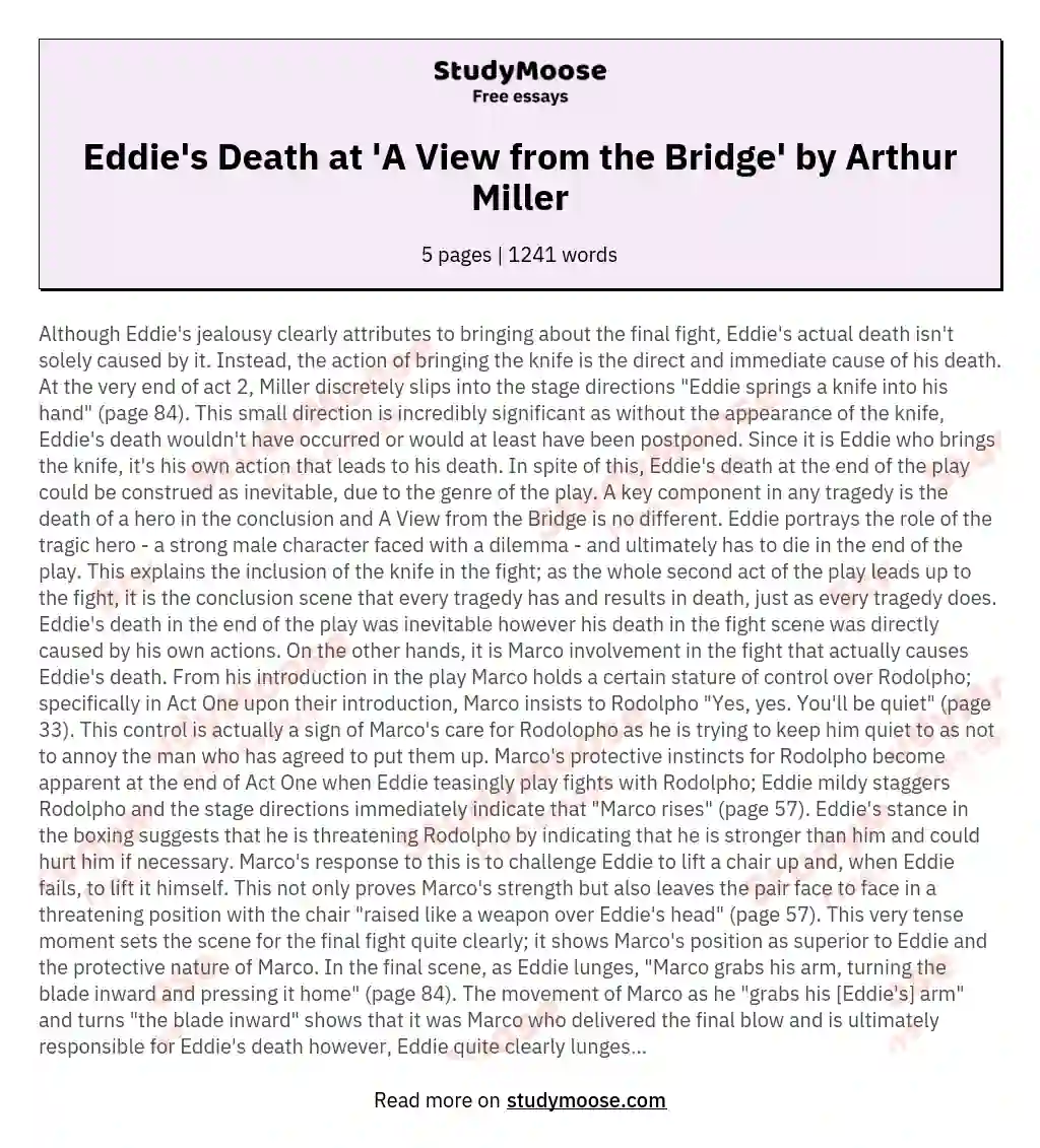 Eddie's Death at 'A View from the Bridge' by Arthur Miller