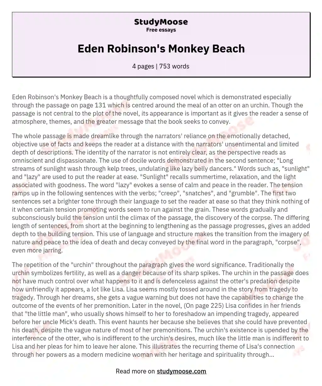Eden Robinson's Monkey Beach essay