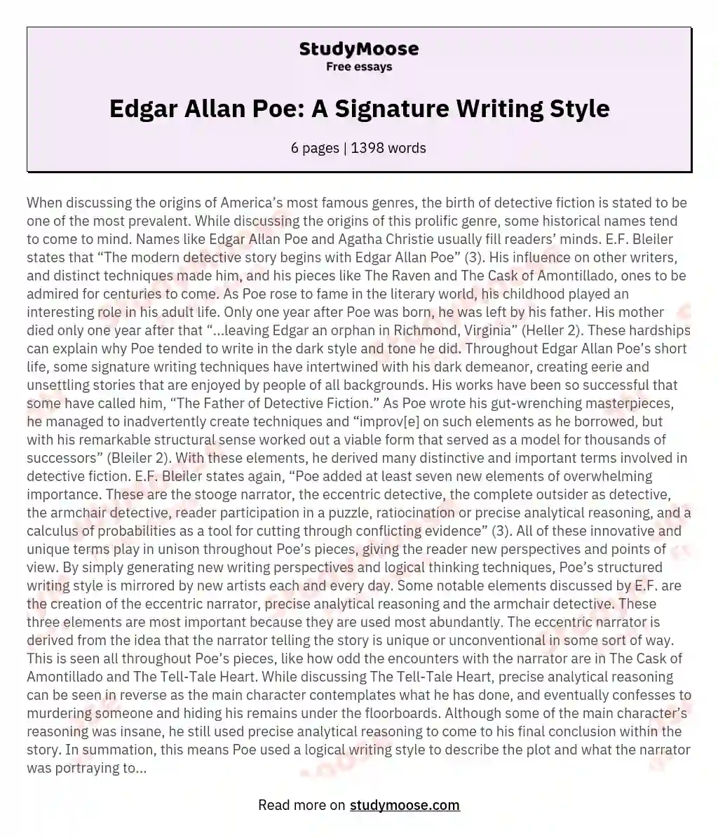 Edgar Allan Poe: A Signature Writing Style essay