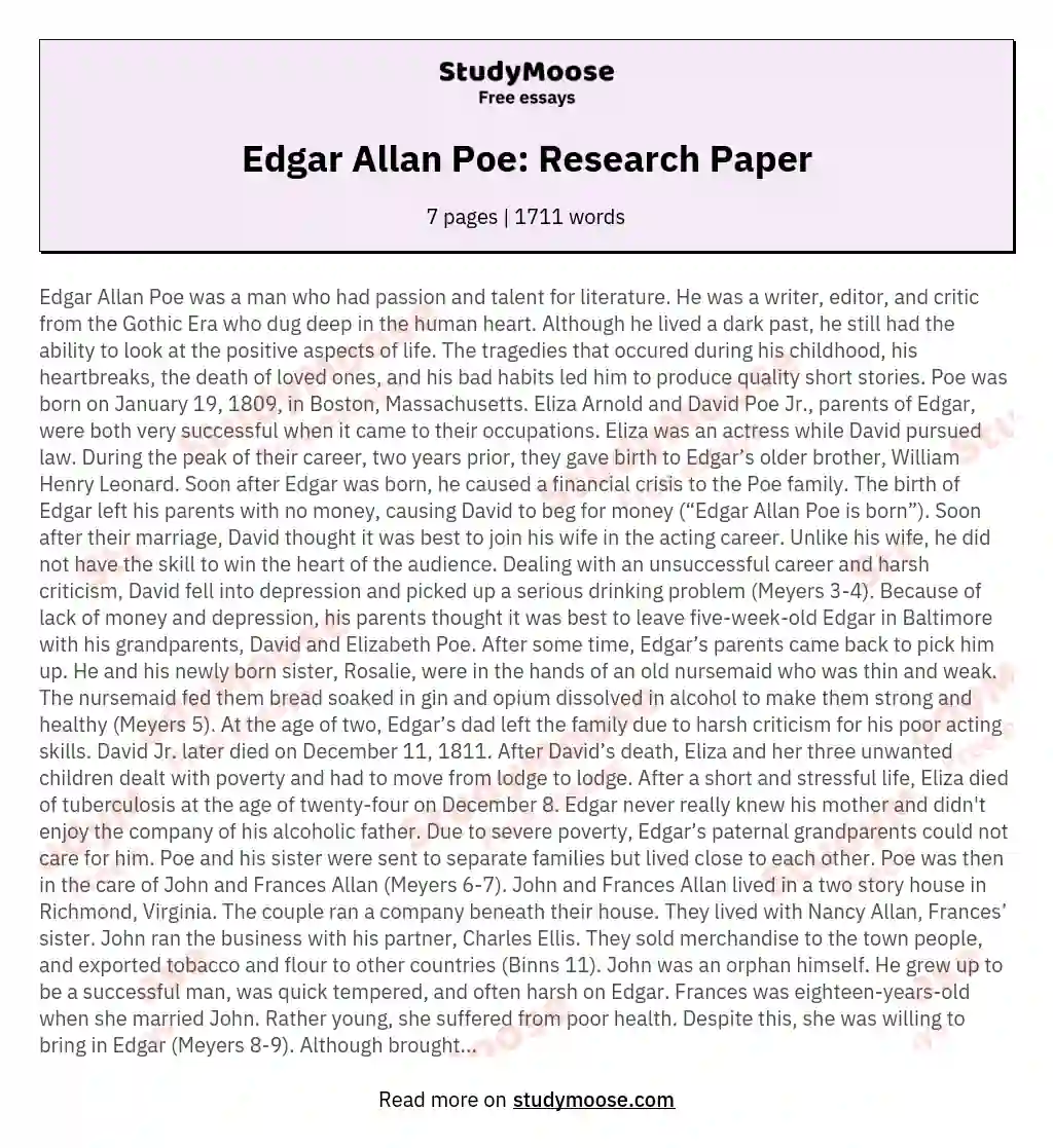 Edgar Allan Poe: Research Paper essay