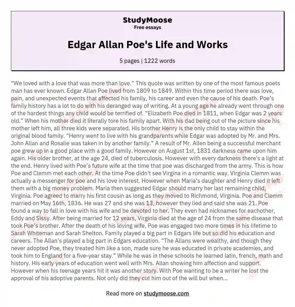 Edgar Allan Poe's Life and Works