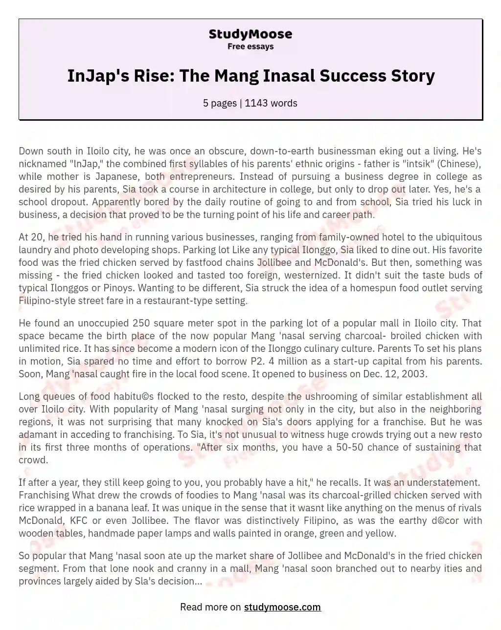 InJap's Rise: The Mang Inasal Success Story essay