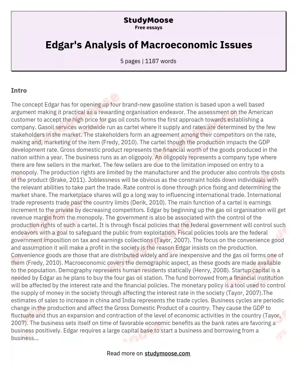 Edgar's Analysis of Macroeconomic Issues