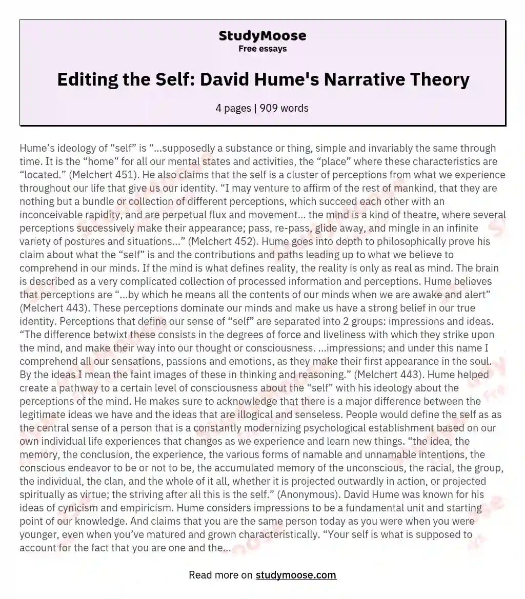 Editing the Self: David Hume's Narrative Theory essay