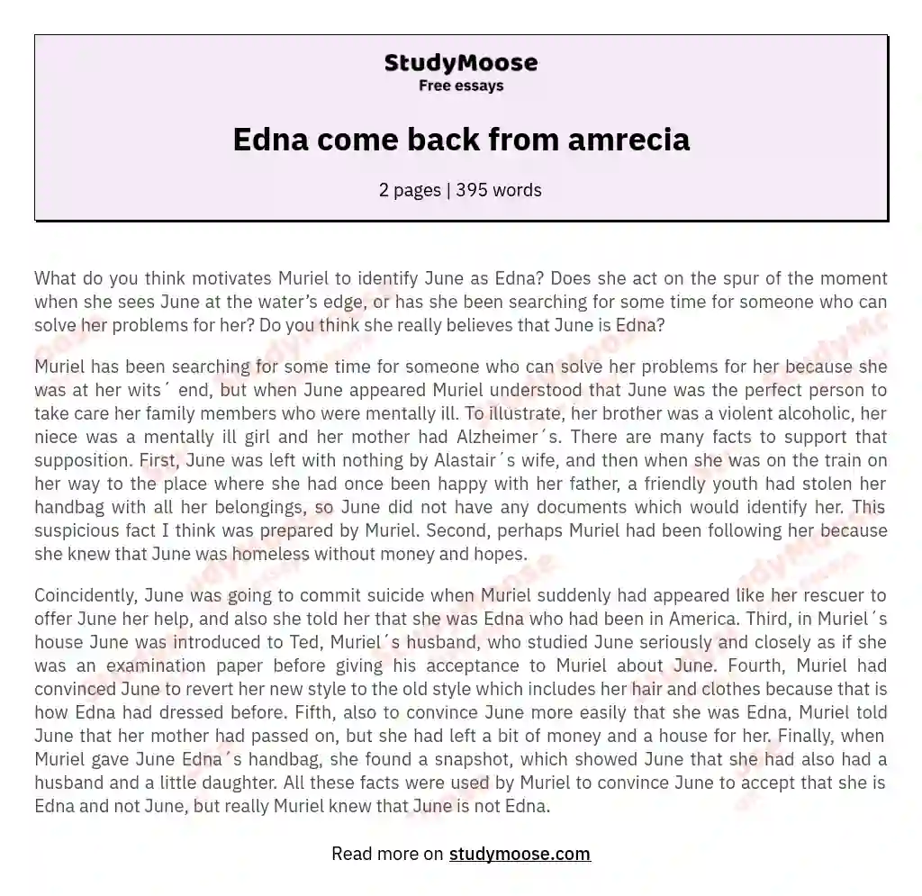 Edna come back from amrecia essay