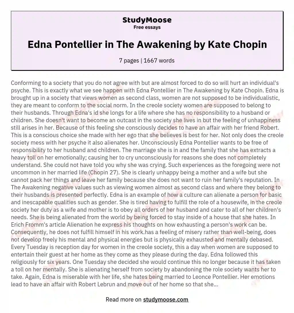 Edna Pontellier in The Awakening by Kate Chopin essay