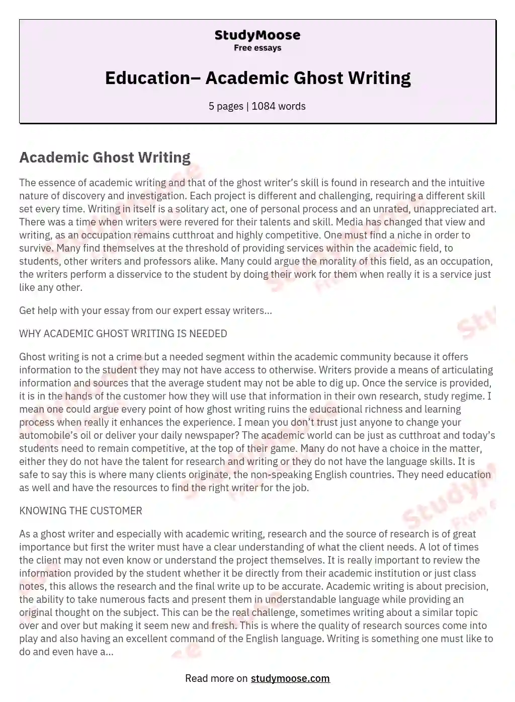 Education– Academic Ghost Writing essay