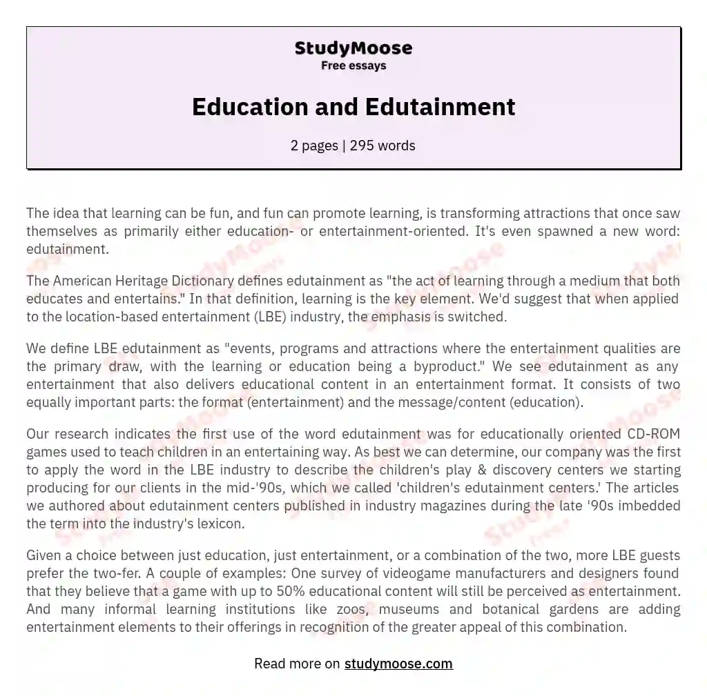 Education and Edutainment essay