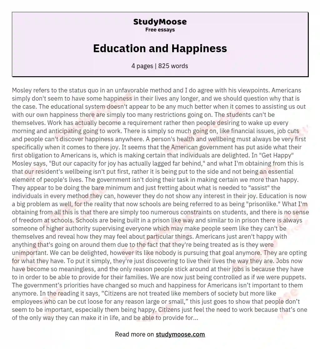 Education and Happiness essay