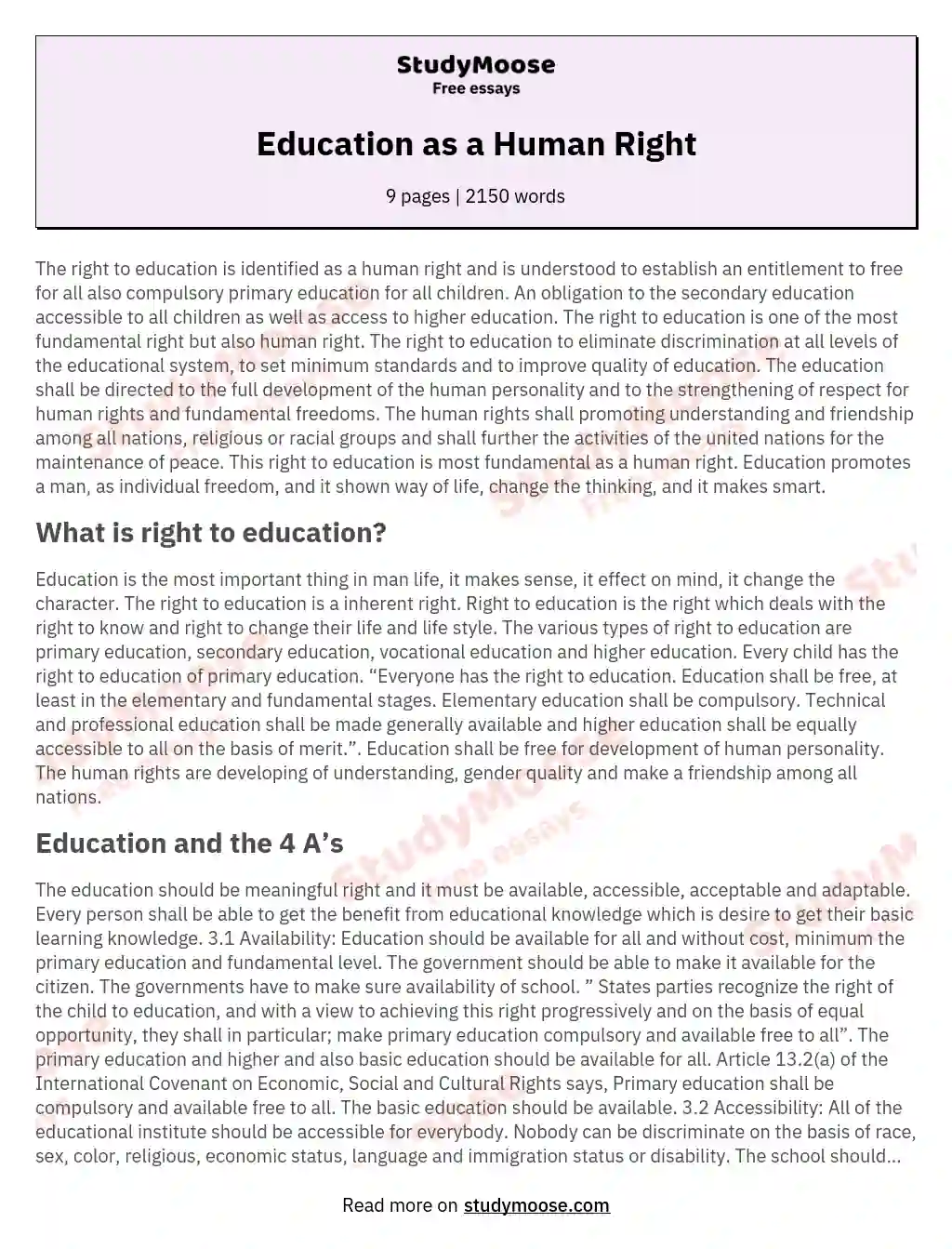Education as a Human Right essay