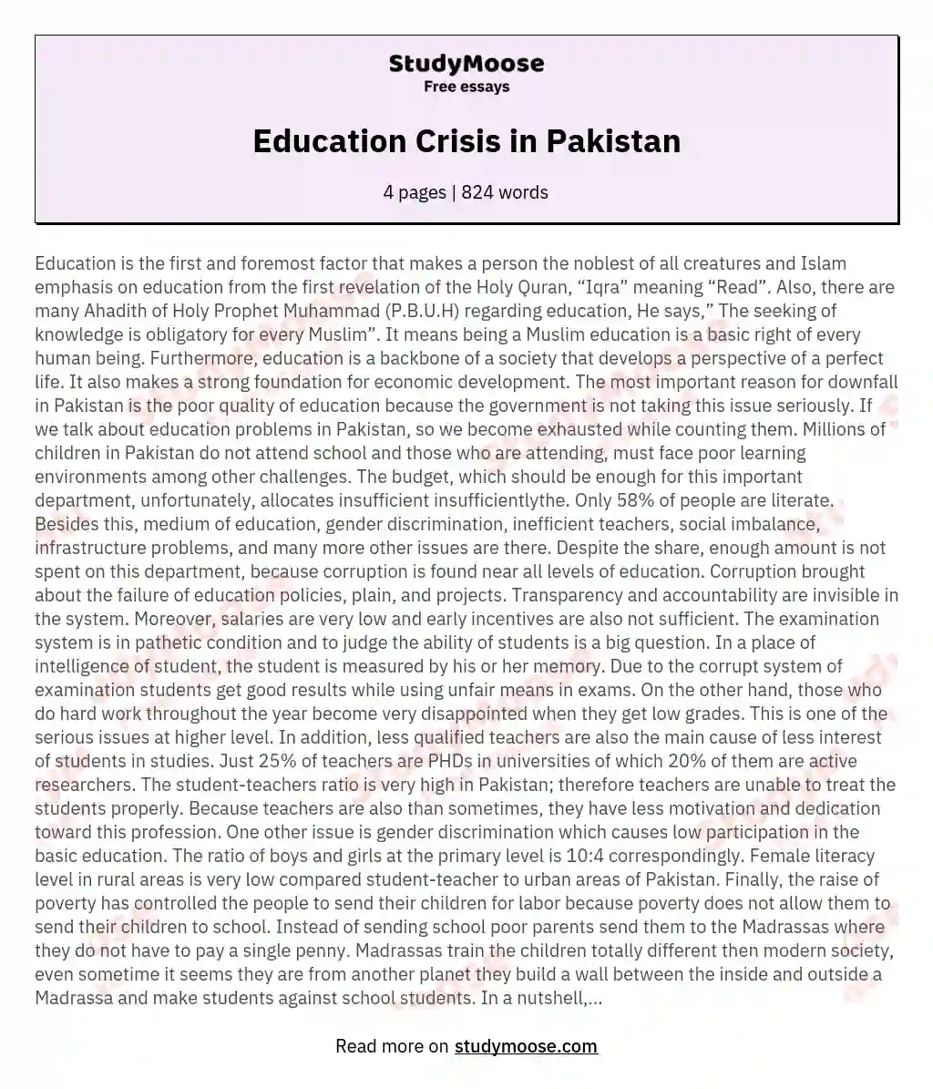 Education Crisis in Pakistan essay