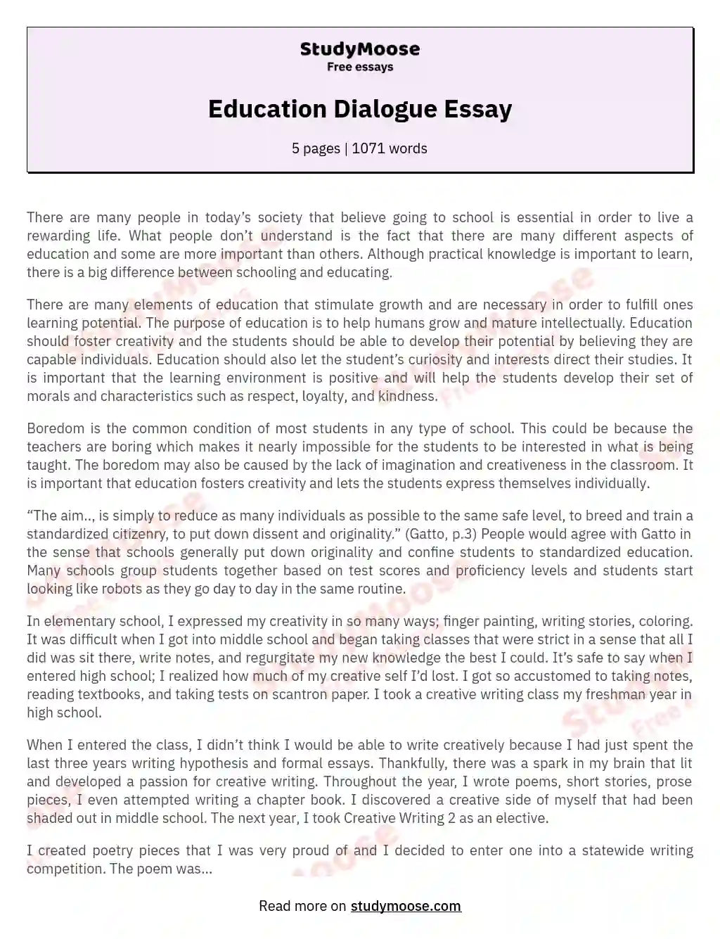 Education Dialogue Essay essay
