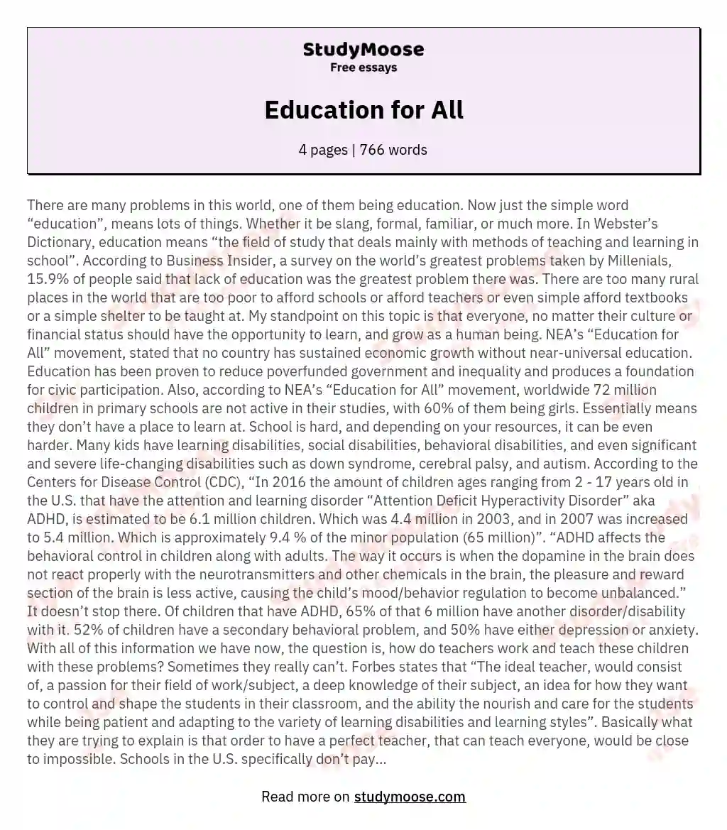 education for all essay 200 words