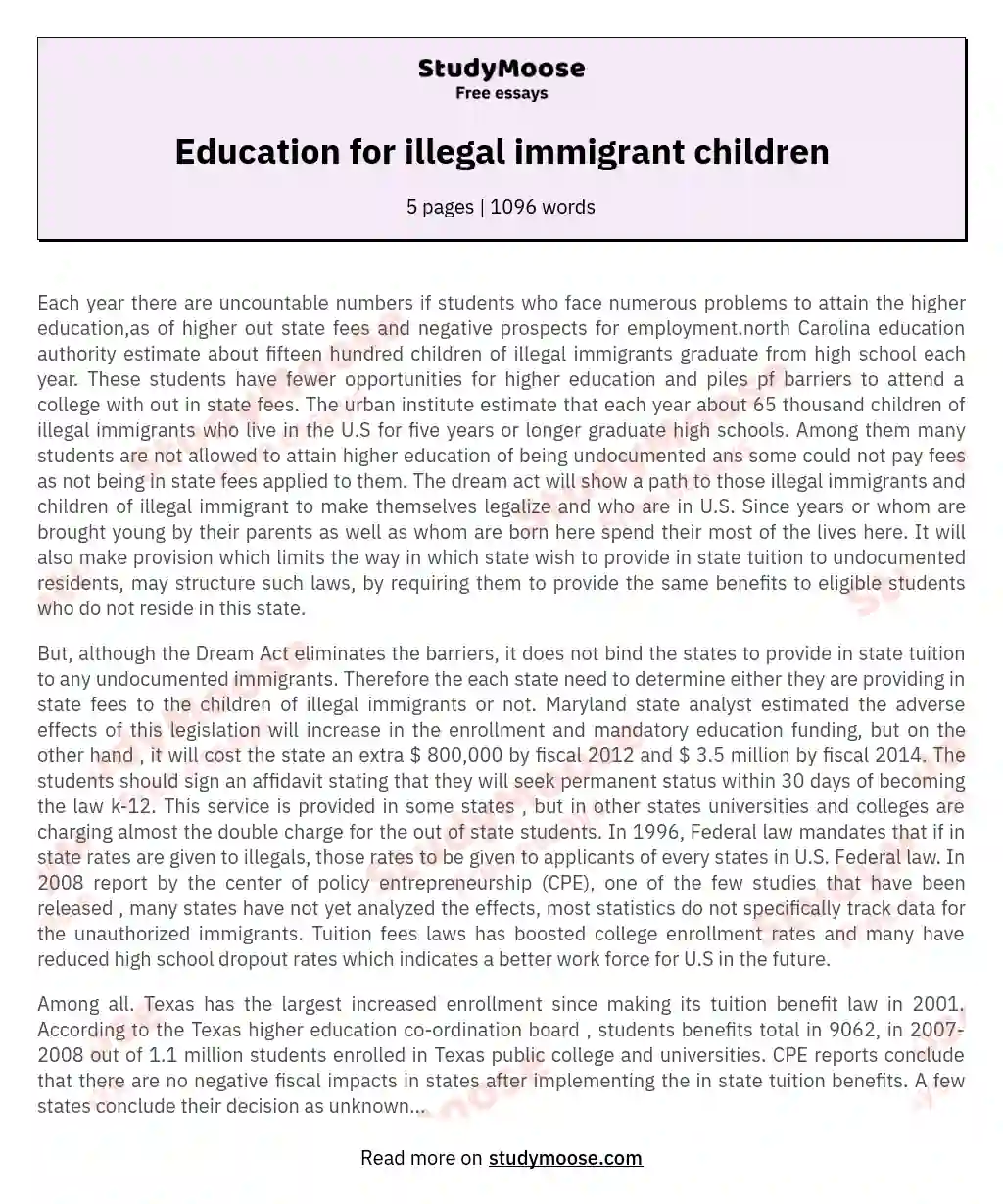 Education for illegal immigrant children essay