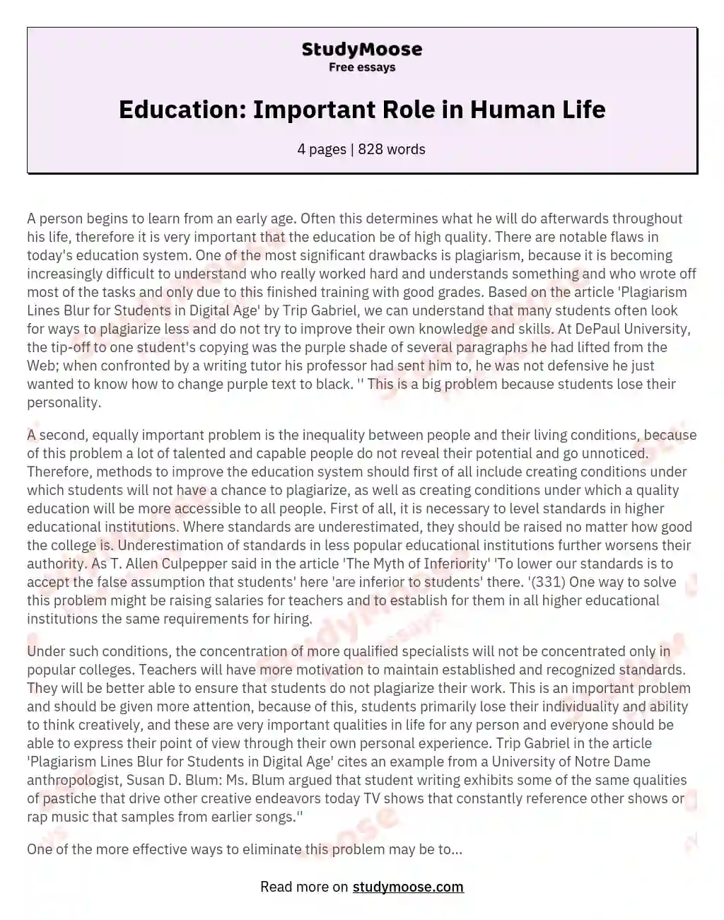 Education: Important Role in Human Life