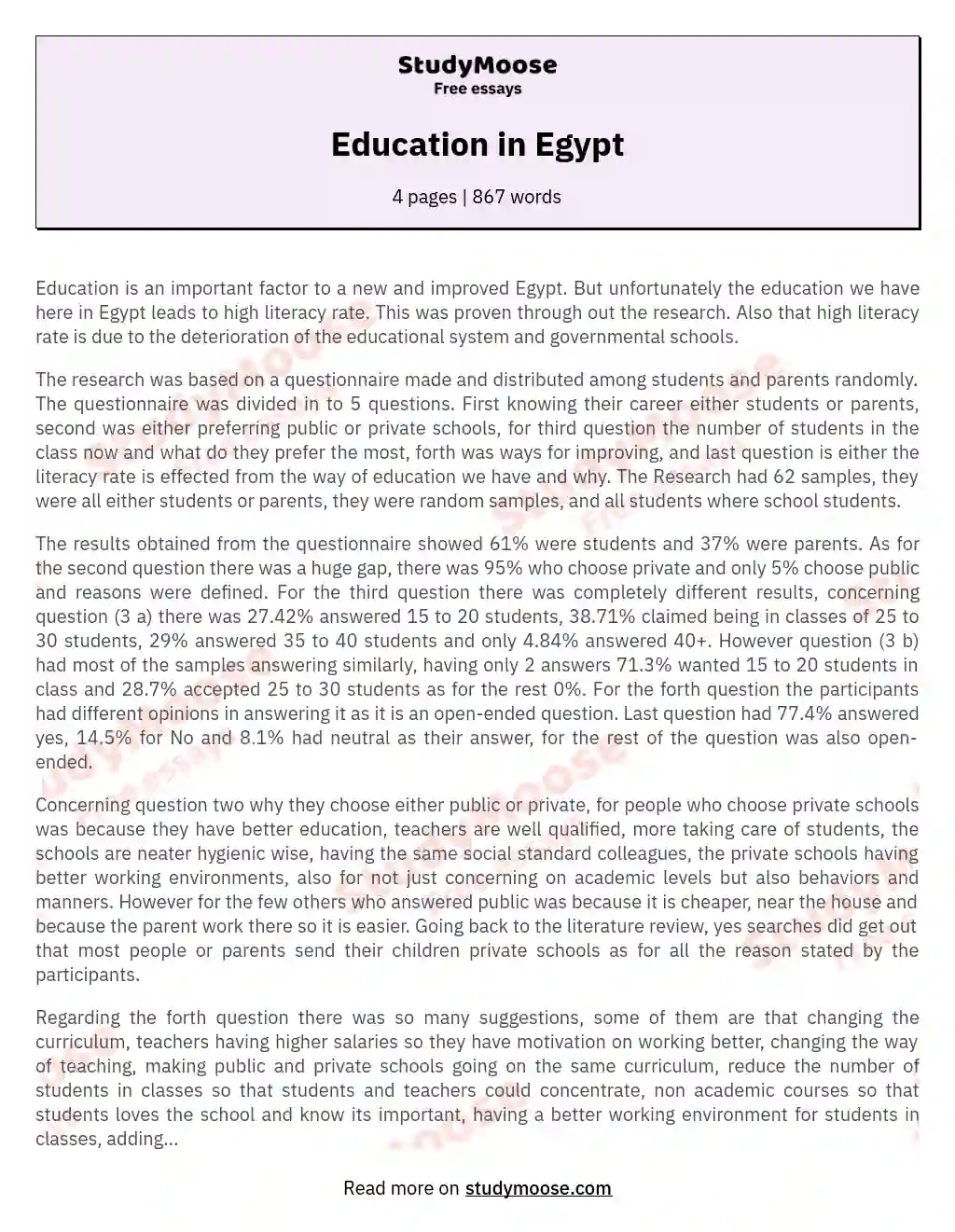 Education in Egypt essay