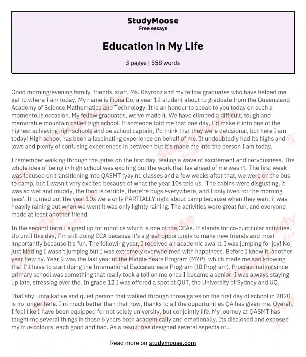 Education in My Life essay