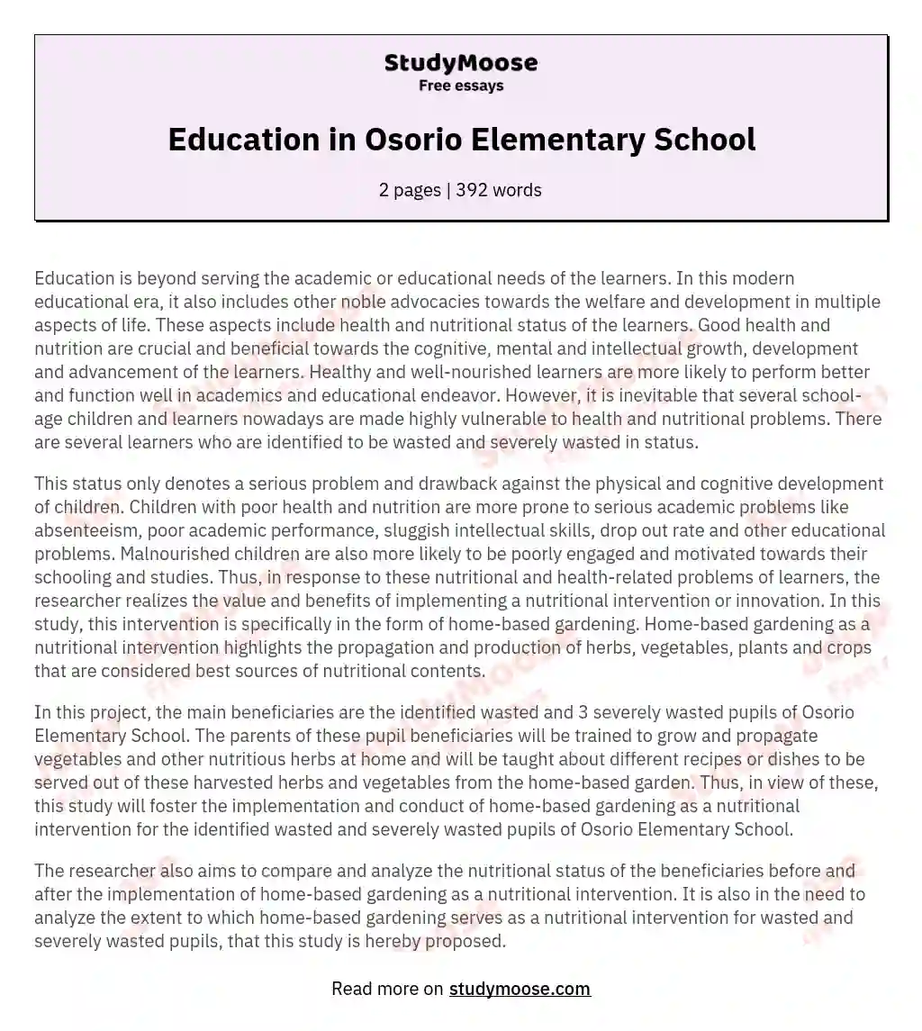 Education in Osorio Elementary School essay