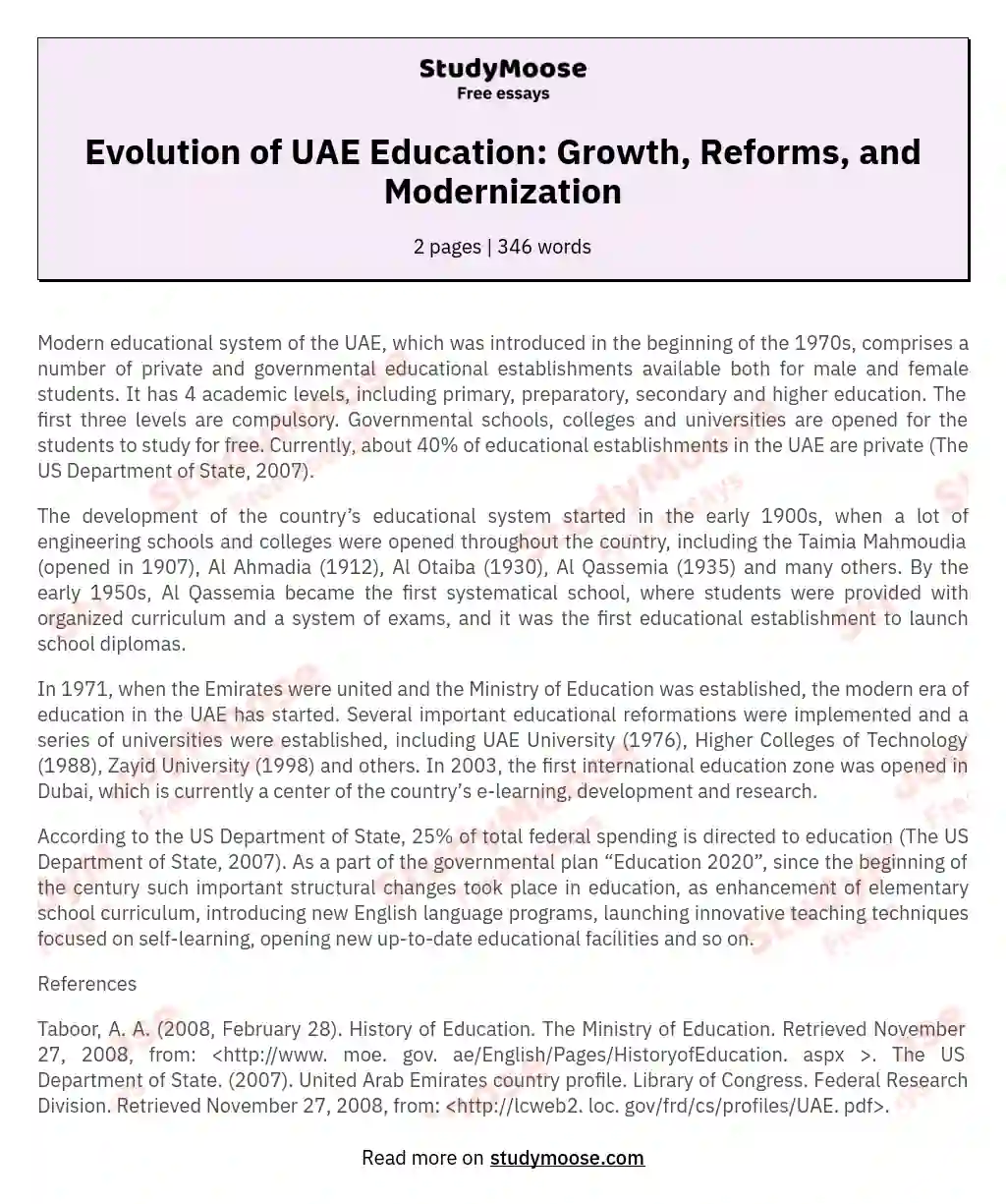 Evolution of UAE Education: Growth, Reforms, and Modernization essay