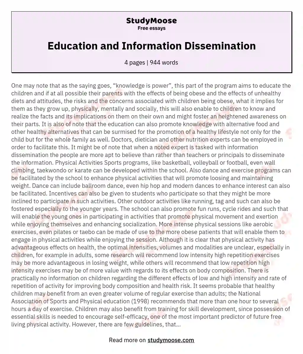 Education and Information Dissemination essay
