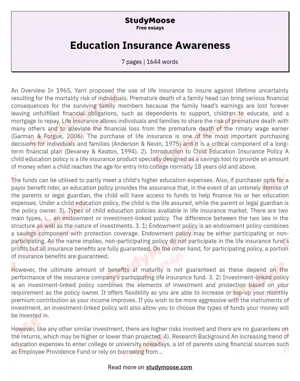 Education Insurance Awareness essay