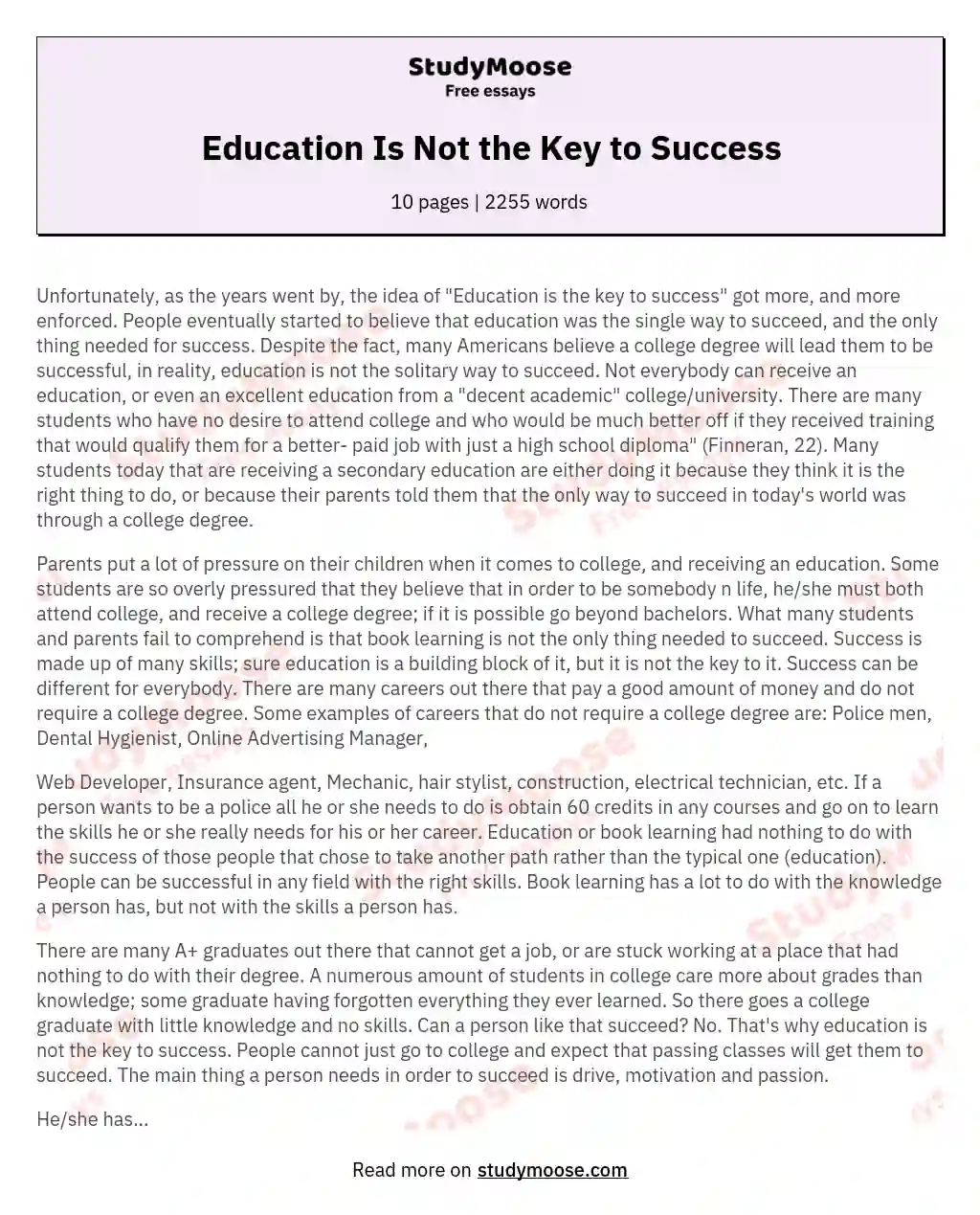 Education Is Not the Key to Success