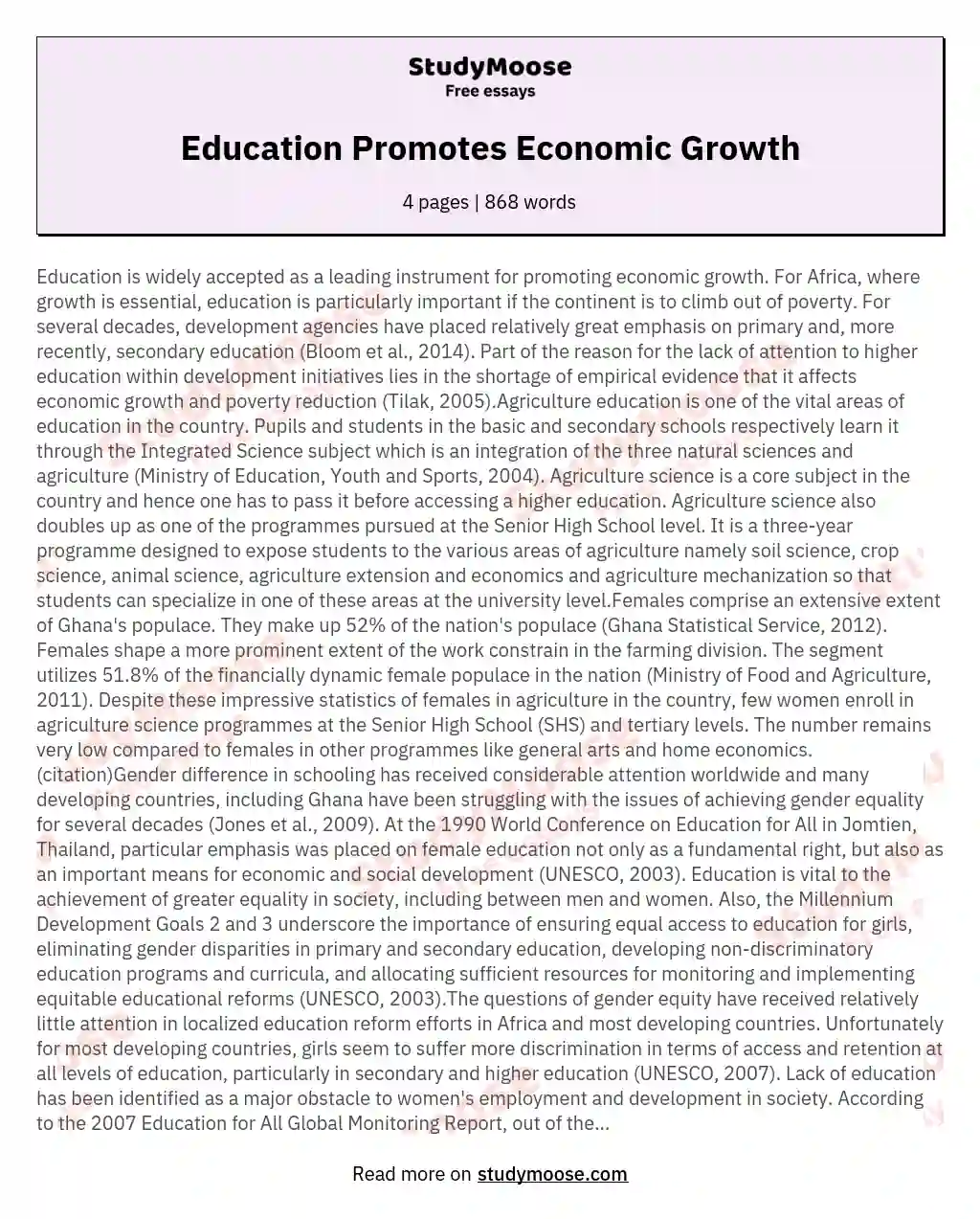 Education Promotes Economic Growth essay